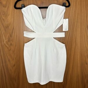 White strapless mini dress with cutouts